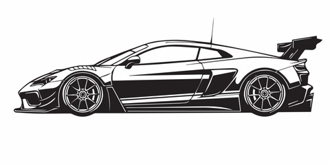 Car side view vector icon, black and white detailed illustration, sport car vector illustration
