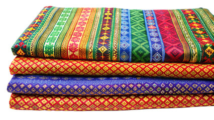 traditional thai style fabric isolated on white background, PNG. AI Generated