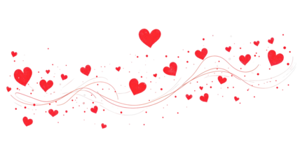 Abstract red hearts on transparent background