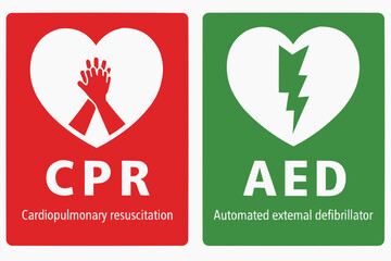  CPR and AED life-saving techniques illustrated side by side