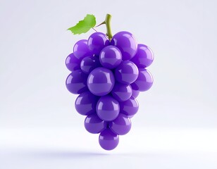 Realistic rendered bunch of plump purple grapes with a green leaf