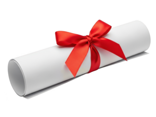 Rolled document with red ribbon isolated on transparent background