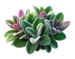 Dense cluster of velvety green leaves with pink-tinged edges