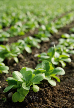 Lamb's lettuce growing in greenhouse in Upper Bavaria Germany