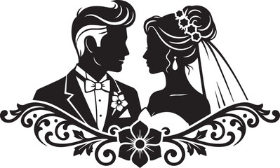 Wedding Couple for Wedding Invitations and Decorations silhouette vector black on a white background