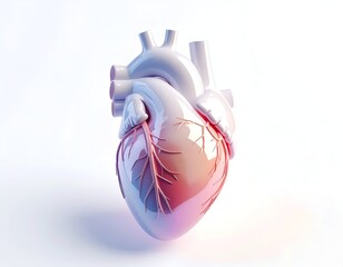 Glossy, anatomical heart illustration with highlighted arteries