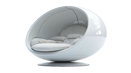 Egg chair White, round, enclosed pod-chair with soft cushions inside
