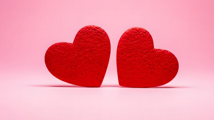 Valentine's day twin red hearts on pink background symbolizing love and affection
