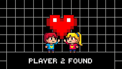 Retro Pixel Art Valentine's Day Design Featuring Player 2 Found Text for Gamer Valentine's Day Cards