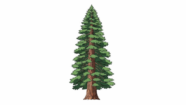 Tall and majestic sequoia or pine tree with dense green foliage and a thick brown trunk, illustrated in a realistic style on a white background.