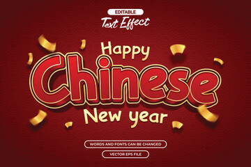 Happy chinese new year editable text effect with gold confetti decoration