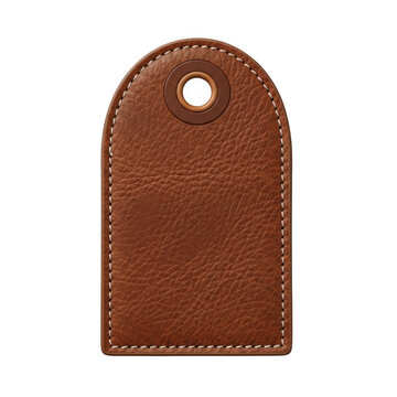 Brown leather tag with grommet and stitching isolated on transparent background