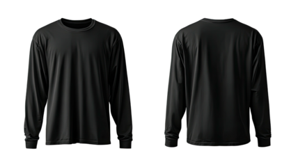 Black long-sleeve t-shirt. Front and back shown on dark background