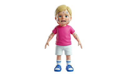 3D Cartoon Boy Sweating and Crying