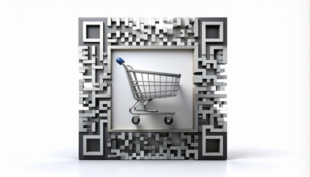 Shopping Cart Inside QR Code - Online Shopping, E-commerce, Digital Marketing Concept - Powered by Adobe