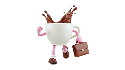 Animated Coffee Cup Character with Briefcase