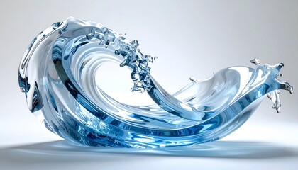 A dynamic rendering of a clear water wave, cresting and splashing