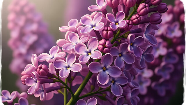 Fragrant purple lilac flowers blooming in spring, a stunning close-up of nature's vibrant beauty. - Powered by Adobe