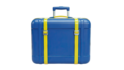 Blue suitcase with yellow straps