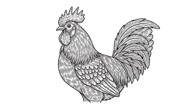 Rooster cock set line art sketch engraving vector illustration T-shirt apparel print design Scratch