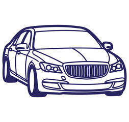 Vector illustration of a modern sedan car with outline style and minimalistic design