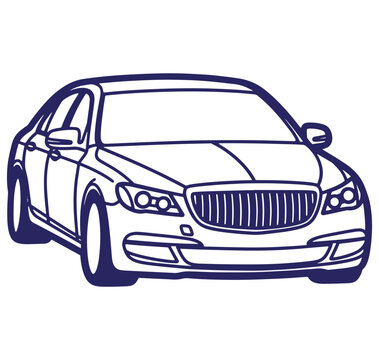 Vector illustration of a modern sedan car with outline style and minimalistic design