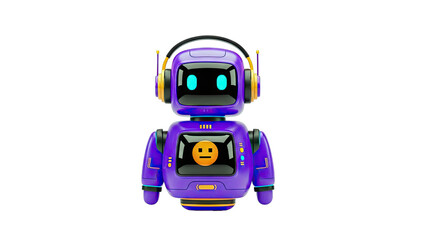 Cute Purple Robot with Headphones and Smiley Face Screen