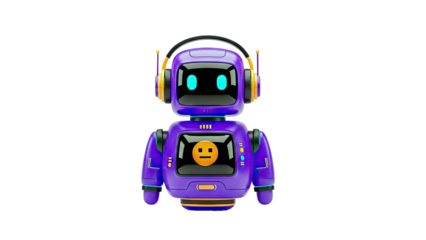 Cute Purple Robot with Headphones and Smiley Face Screen