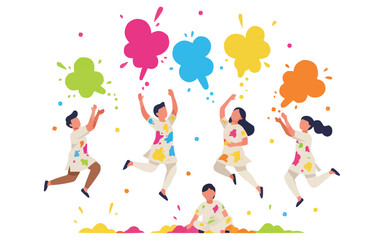 Diverse group celebrating with colorful powder in joyful playful scene