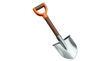 D-handle shovel with metal blade and brown handle