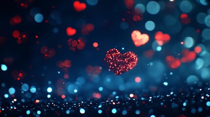 Obraz premium Sparkling hearts in a dark, bokeh-filled background
