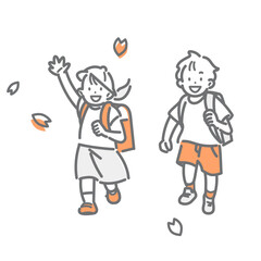 笑顔で走ってくる小学生　シンプルでお洒落な線画イラスト