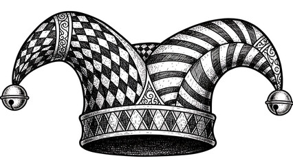 Jester hat sketch engraving vector illustration Tee shirt apparel print design Scratch board  i