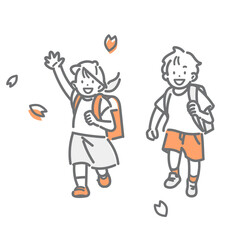 A simple and stylish line drawing of a smiling elementary school student running