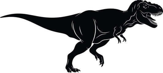 Tyrannosaurus Rex Silhouette Vector Illustration, Powerful Running Dinosaur Side View Design for Logo Print T Shirt Poster and Jurassic Theme Graphics © MD. NUR ISLAM