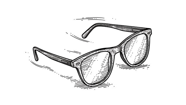 Flying glasses sketch engraving illustration T-shirt apparel print design Scratch board imitation Bl