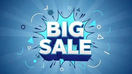 Eye catching big sale discount announcement on a vibrant blue radial background with abstract geometric elements perfect for seasonal shopping promotions and marketing campaigns