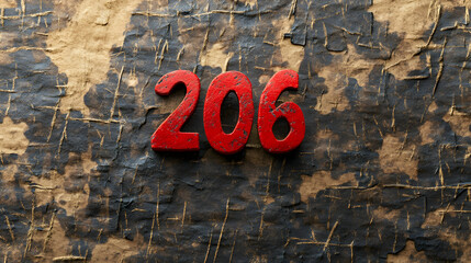Bold red number 206 against distressed black, tan, and brown textured background