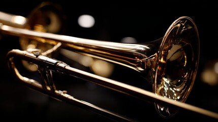 Fototapeta premium Close-up of a Brass Trombone with Glossy Finish and Dark Background