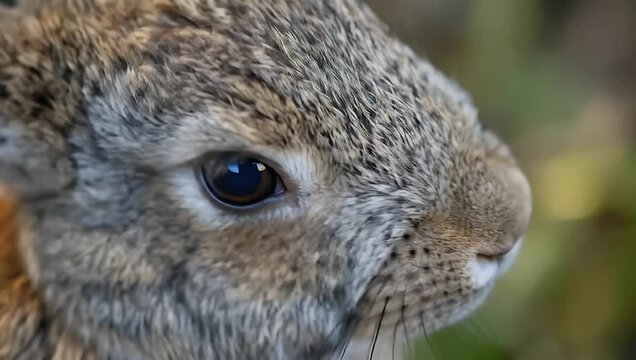 Close-up of a cute rabbits eye and fur, wildlife animal portrait.