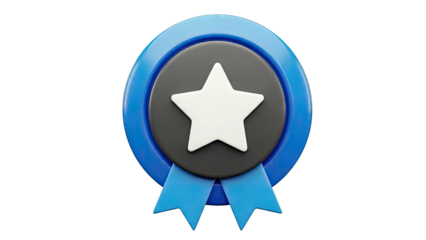 Blue ribbon award with white star and ribbons