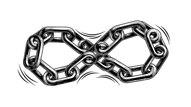 Chain in form of infinity sign color sketch engraving illustration T-shirt apparel print design Scra