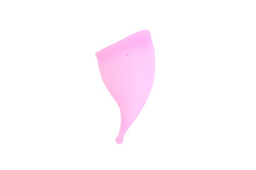 Pink silicone menstrual cup isolated on transparent background