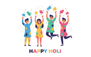 Vibrant people celebrating Holi with colorful powders in joyful fun