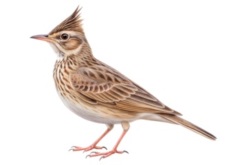 Detailed watercolor illustration of a crested lark isolated on a transparent background