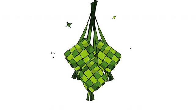 Animated ketupat icon illustrating Eid al Fitr celebration and Islamic holiday traditions. Ideal for Ramadan campaigns, Eid greetings, social media videos, mobile apps, websites, presentations
