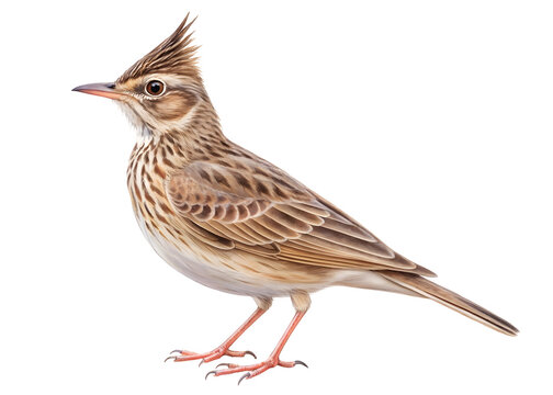 Detailed watercolor illustration of a crested lark isolated on a transparent background