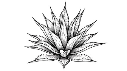Fototapeta premium Agave plant sketch illustration with white background Black and white hand drawn