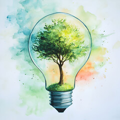 Green Energy Idea | Eco Innovation | Sustainable Future | Nature Power | Green Technology | Environmental Concept | Energy Saving | Eco Light Bulb | Nature Inside Bulb | Clean Energy | Sustainability 