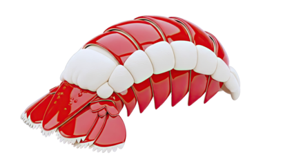 3D Render of a Bright Red Lobster Tail with Cream-Colored Segments